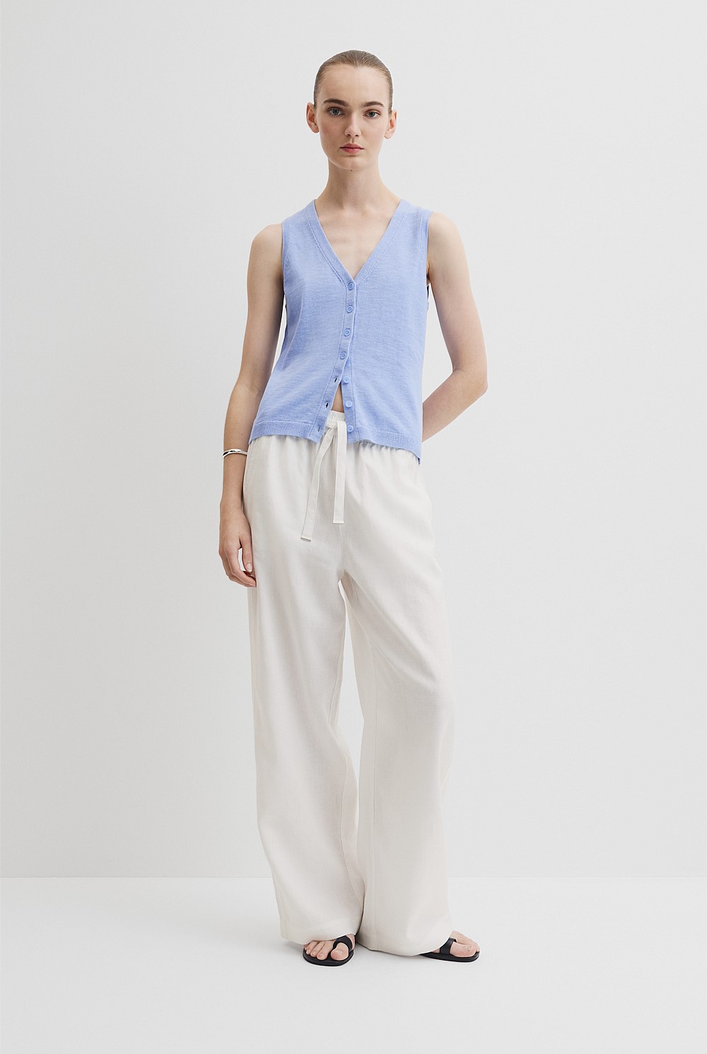 Cornflower Organically Grown Cotton Linen Blend Vest - Knitwear