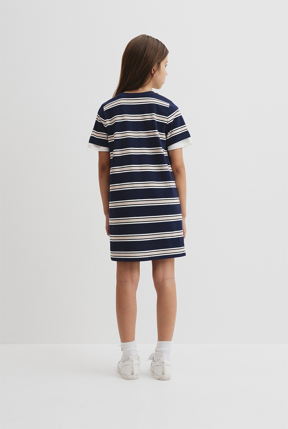 blue striped t shirt dress Entro Textured Blue Stripe Pattern Mini Shirt Dress – Casual Camel Boutique main image 0