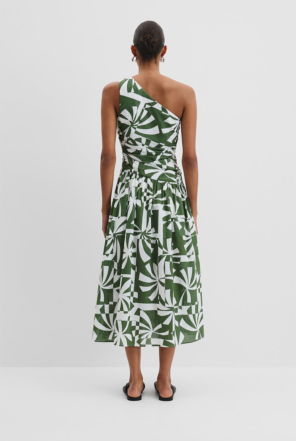 Fern Palm Geo Organically Grown Cotton Asymmetric Maxi Dress - Event |  Country Road