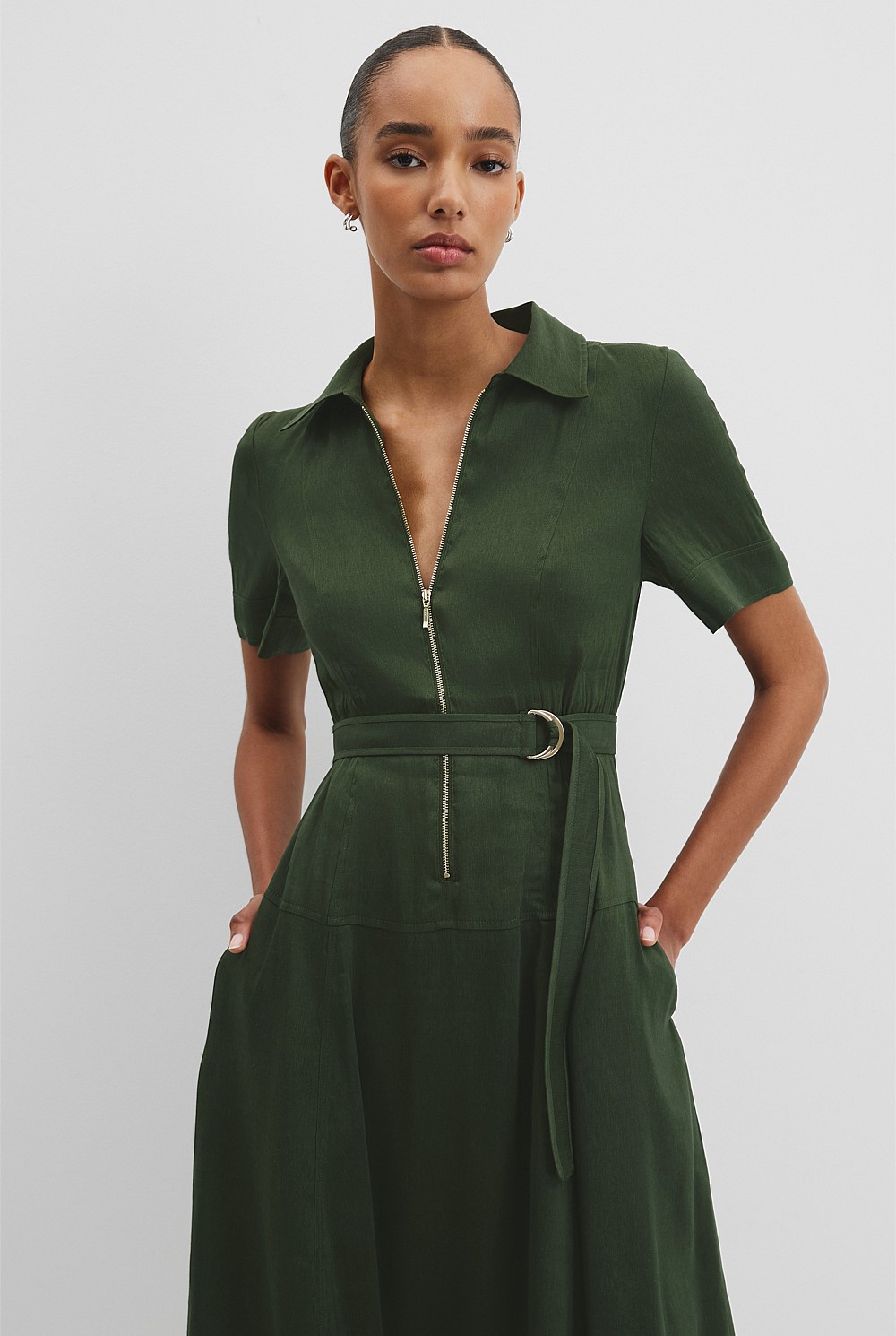 Dark Fern Organically Grown Linen Blend Drop Waist Shirt Dress - Best  Sellers | Country Road