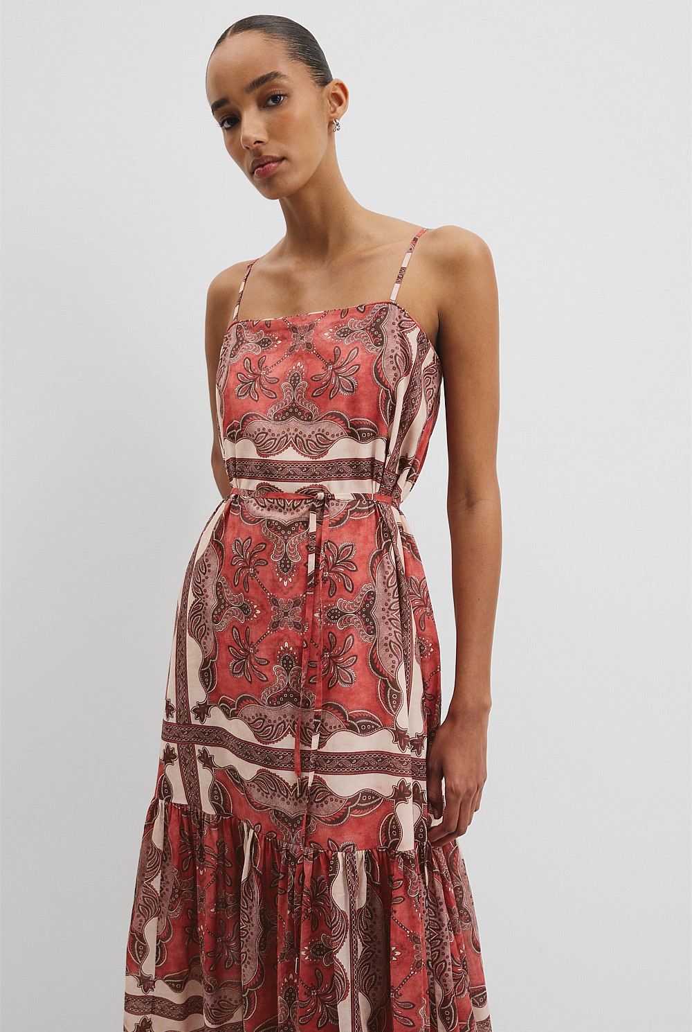 Cayenne Scarf Print Australian Good Earth Cotton Print Tiered Slip Dress -  Best Sellers | Country Road