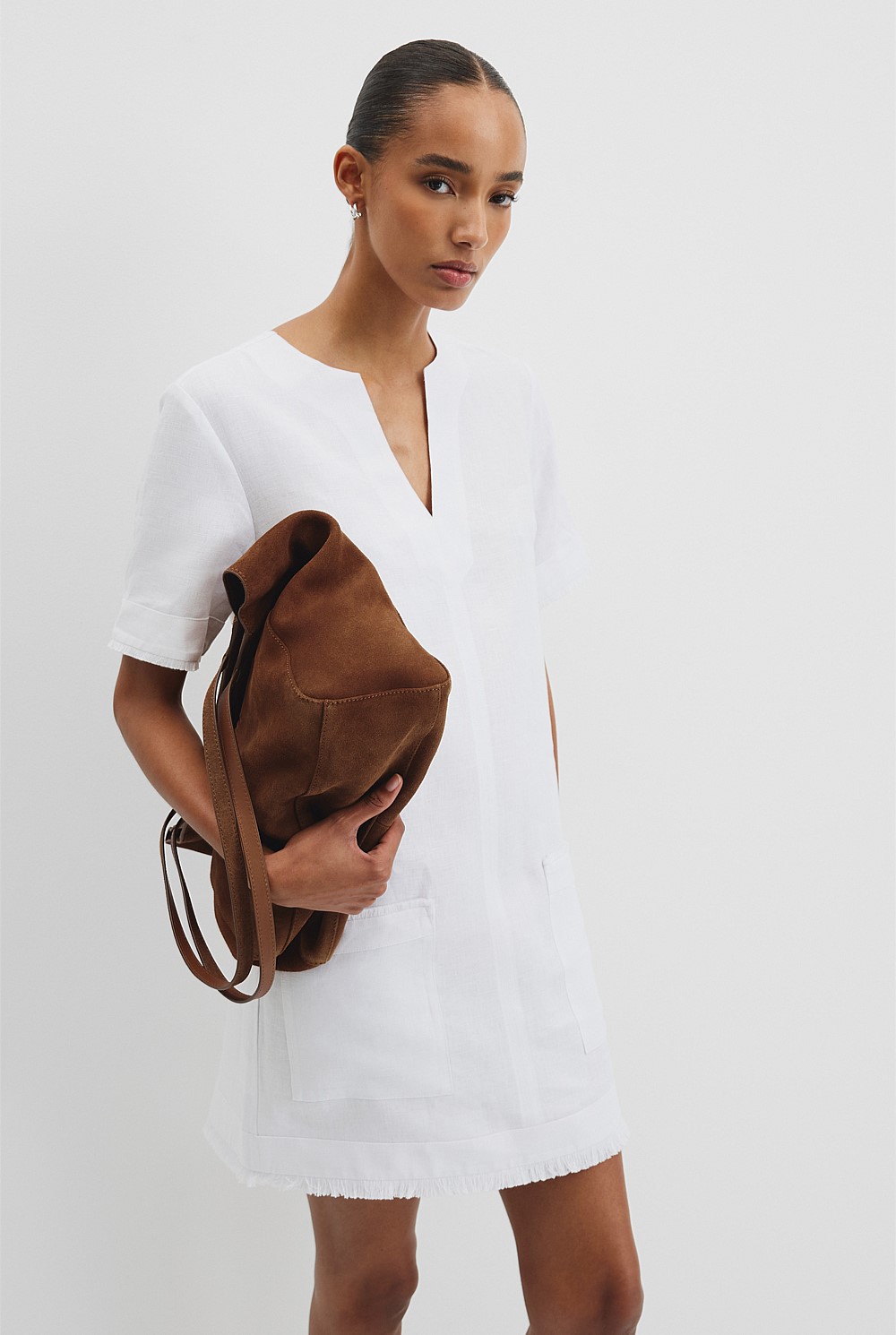White Organically Grown Linen Frayed Popover Dress - Event