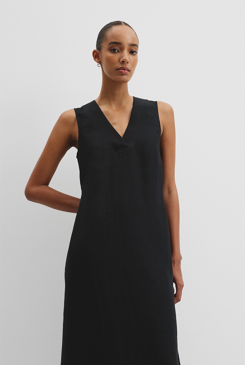 chinese dress ladies Prairie Dress in Black Linen Xs main image 1