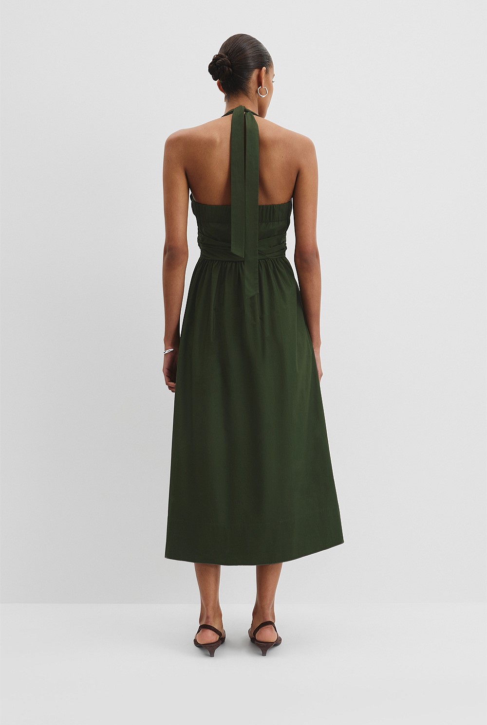 Dark Fern Organically Grown Cotton Halter Detail Midi Dress - Event |  Country Road