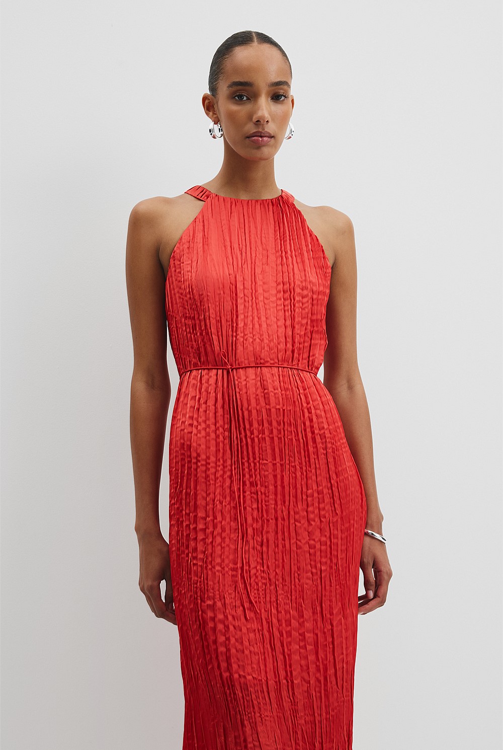 open lace back dress 1990s Red Crinkle Dress, Sz. 3XL main image 0