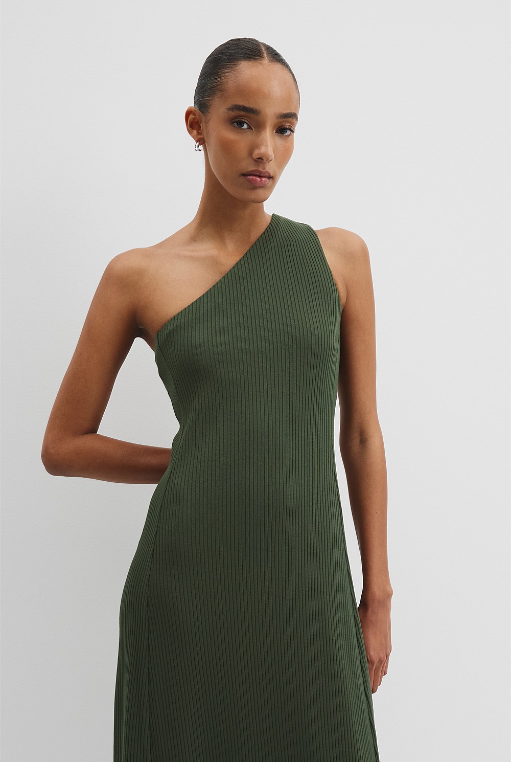 Dark Fern One Shoulder Rib Dress - Event | Country Road Dark Fern One Shoulder Rib Dress - Event | Country Road