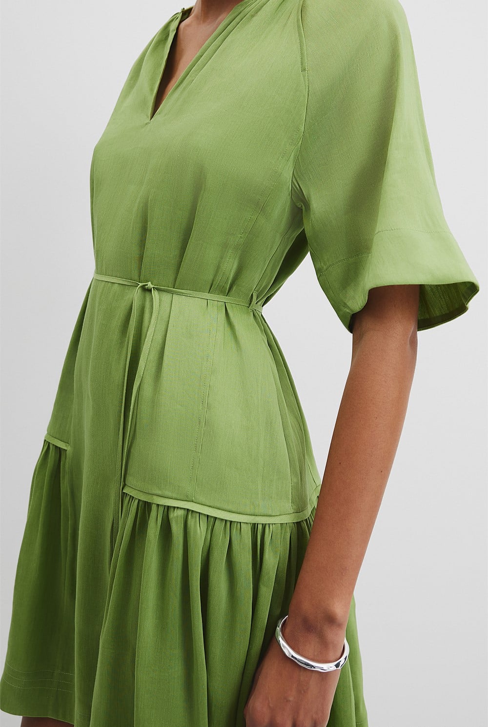 country road green ruffle dress Reese 3/4 Sleeve Cotton Dress Kelly Poplin / XXS