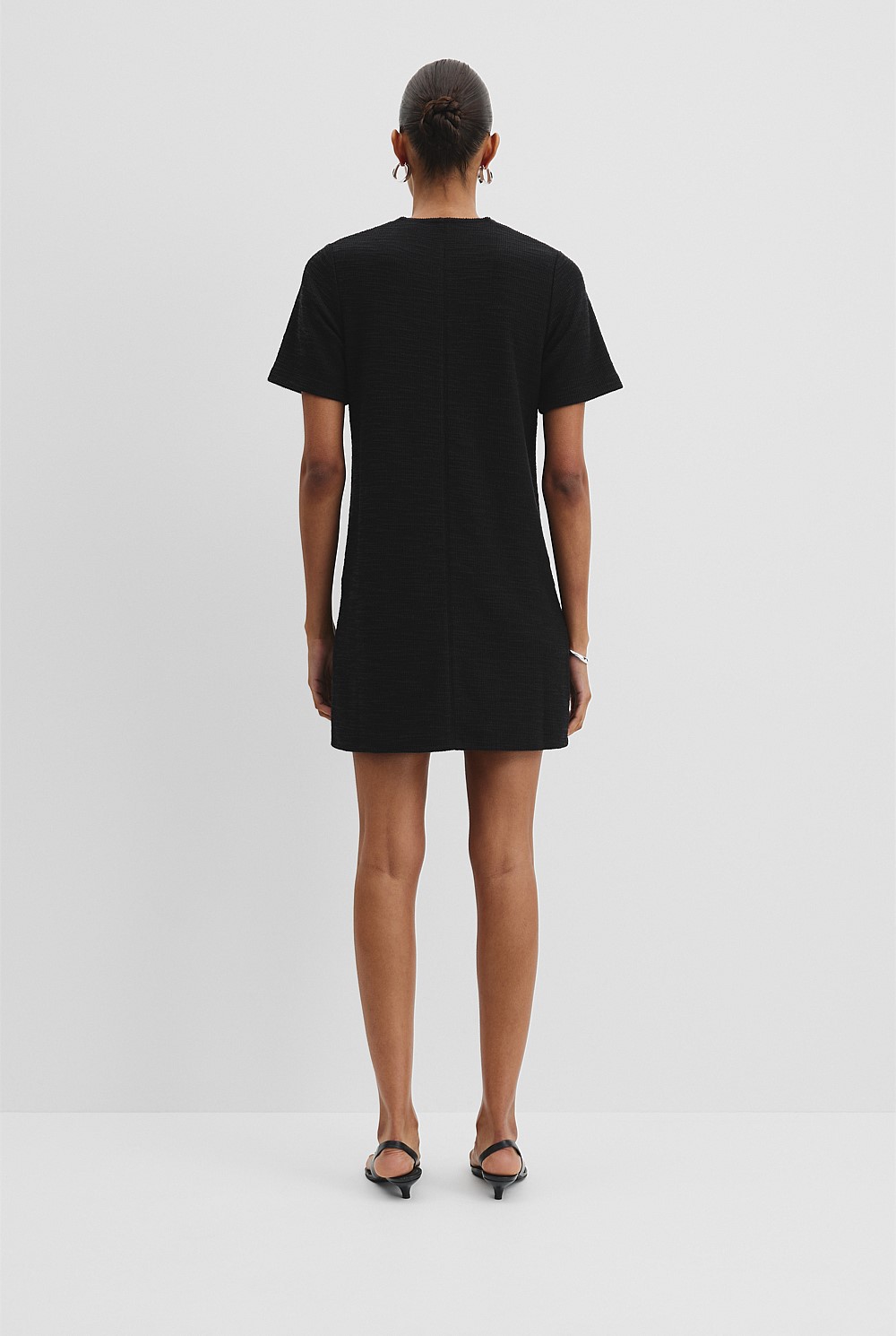 knee length dresses for ladies Black Textured Woven Mini Dress