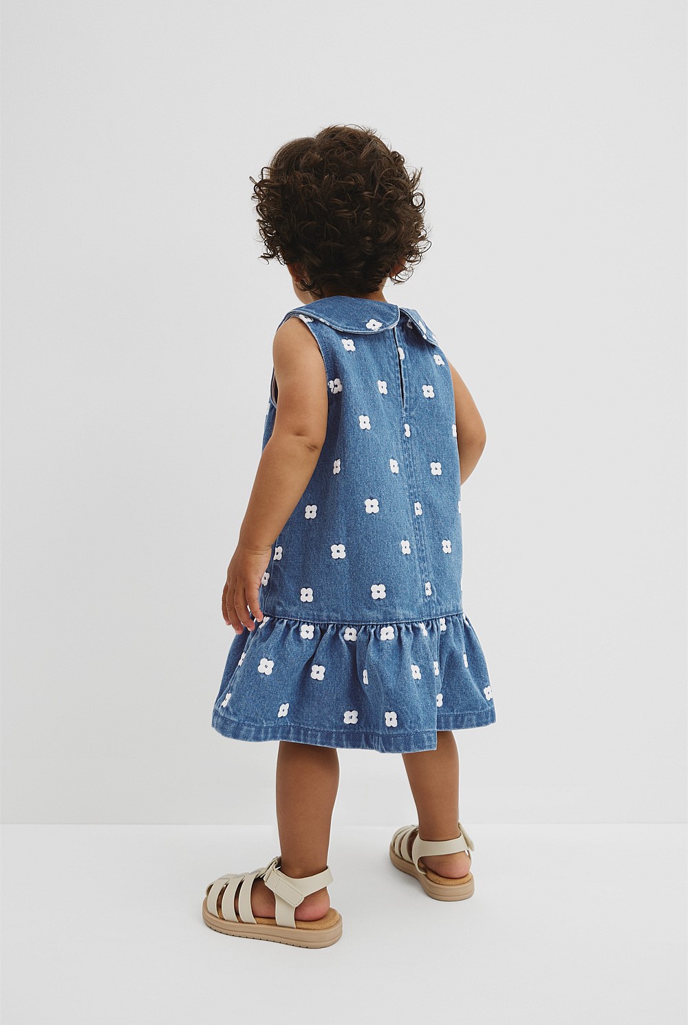 Mid Blue Wash Spot Embroidered Denim Mini Dress - Dresses | Country Road