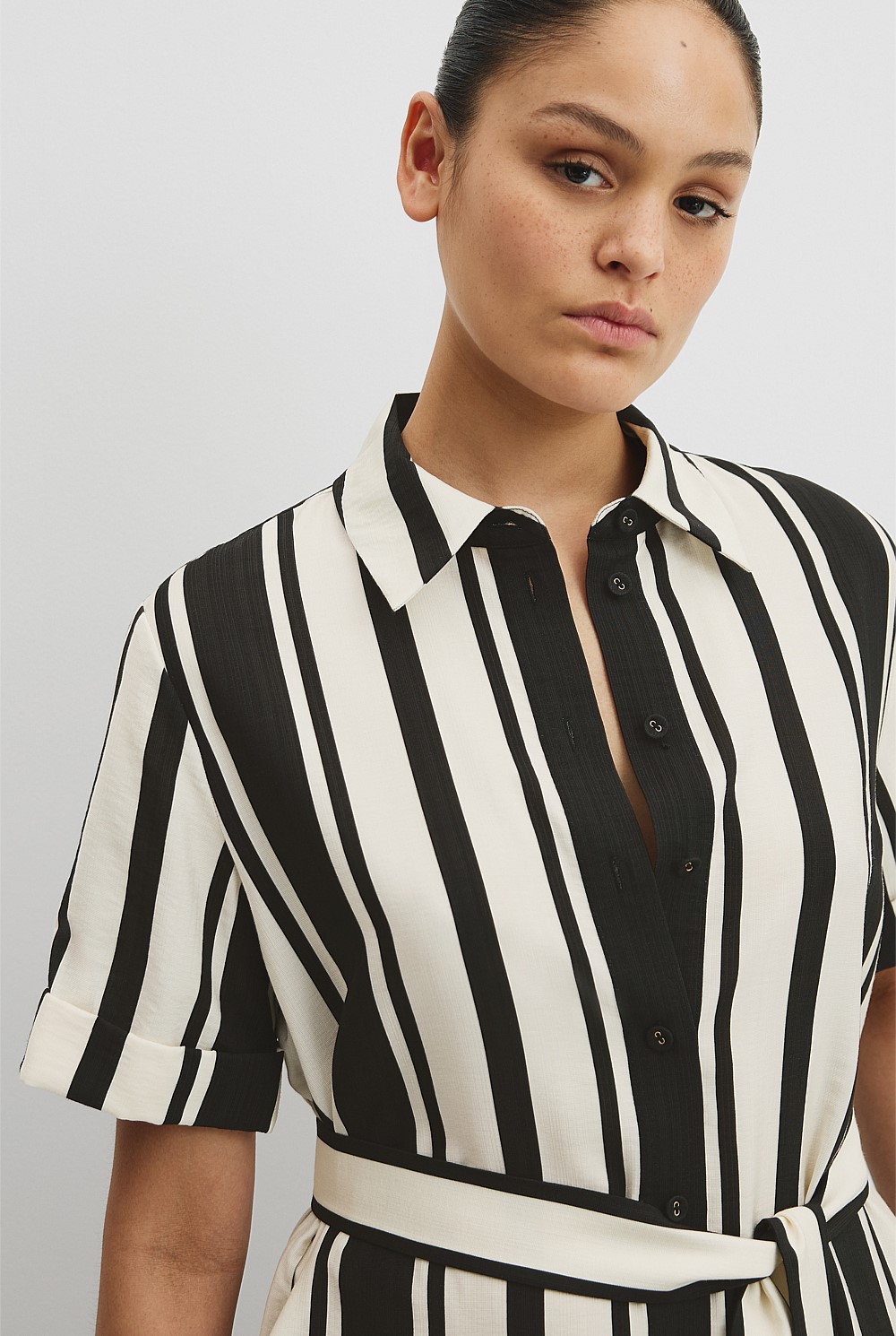 striped black and white shirt dress Black & White Striped Long Sleeve Knit Mini Dress Black & White / 10 main image 0