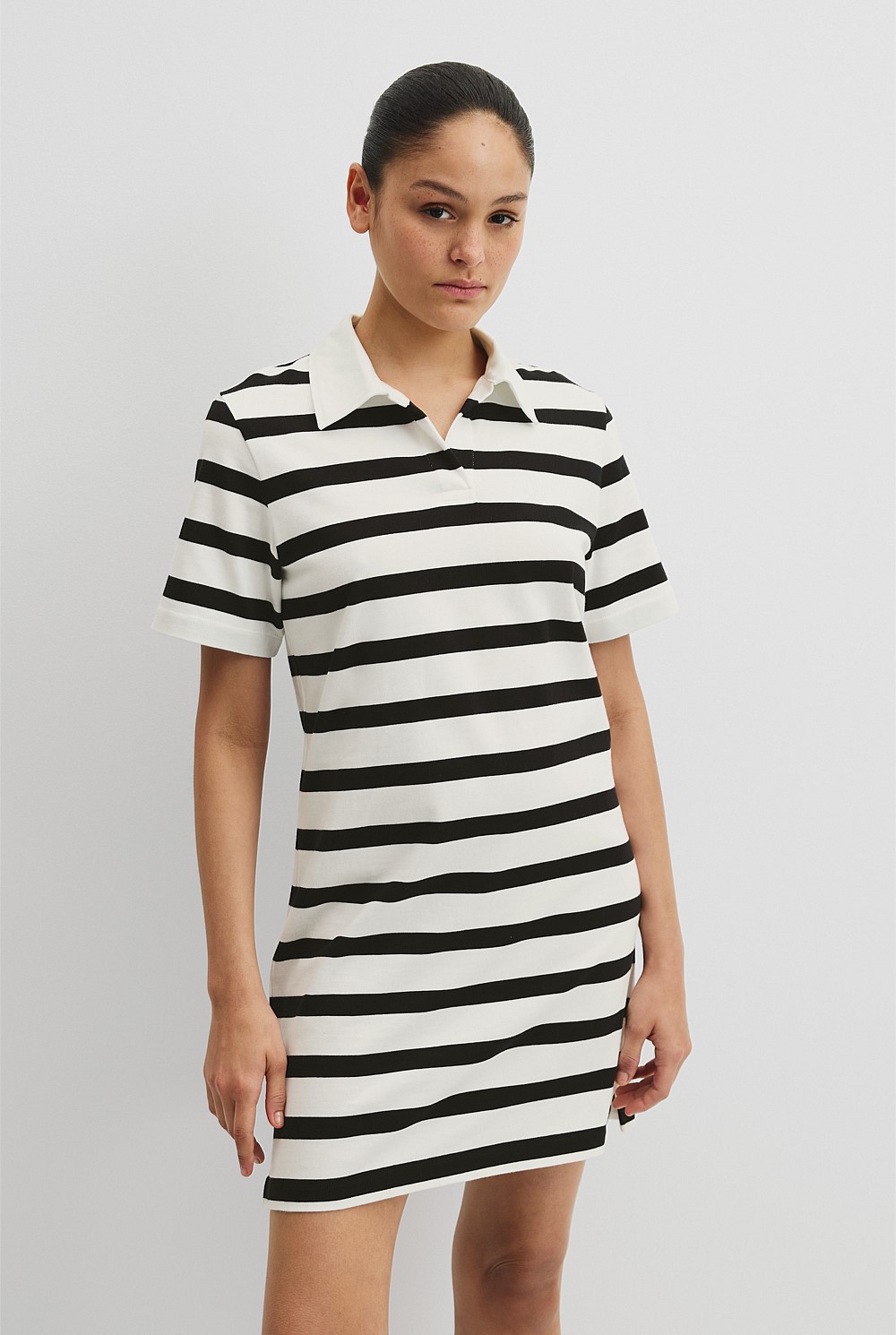 Black Stripe Australian Cotton Polo T-Shirt Dress - Holiday | Country Road