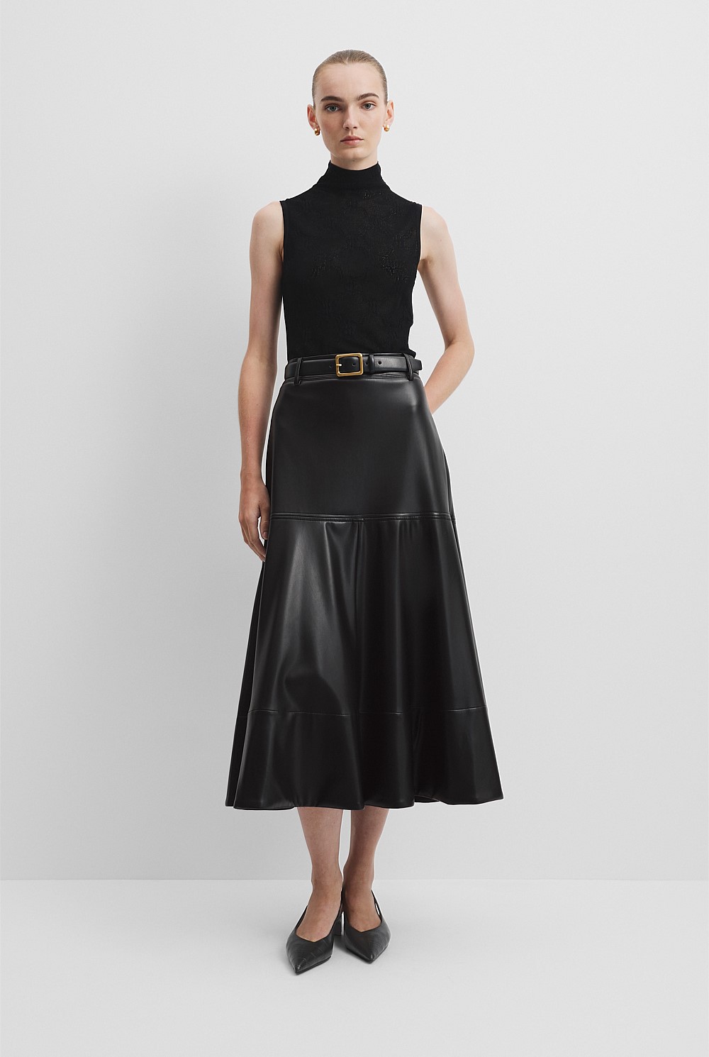 Black PU Midi Skirt - Event | Country Road