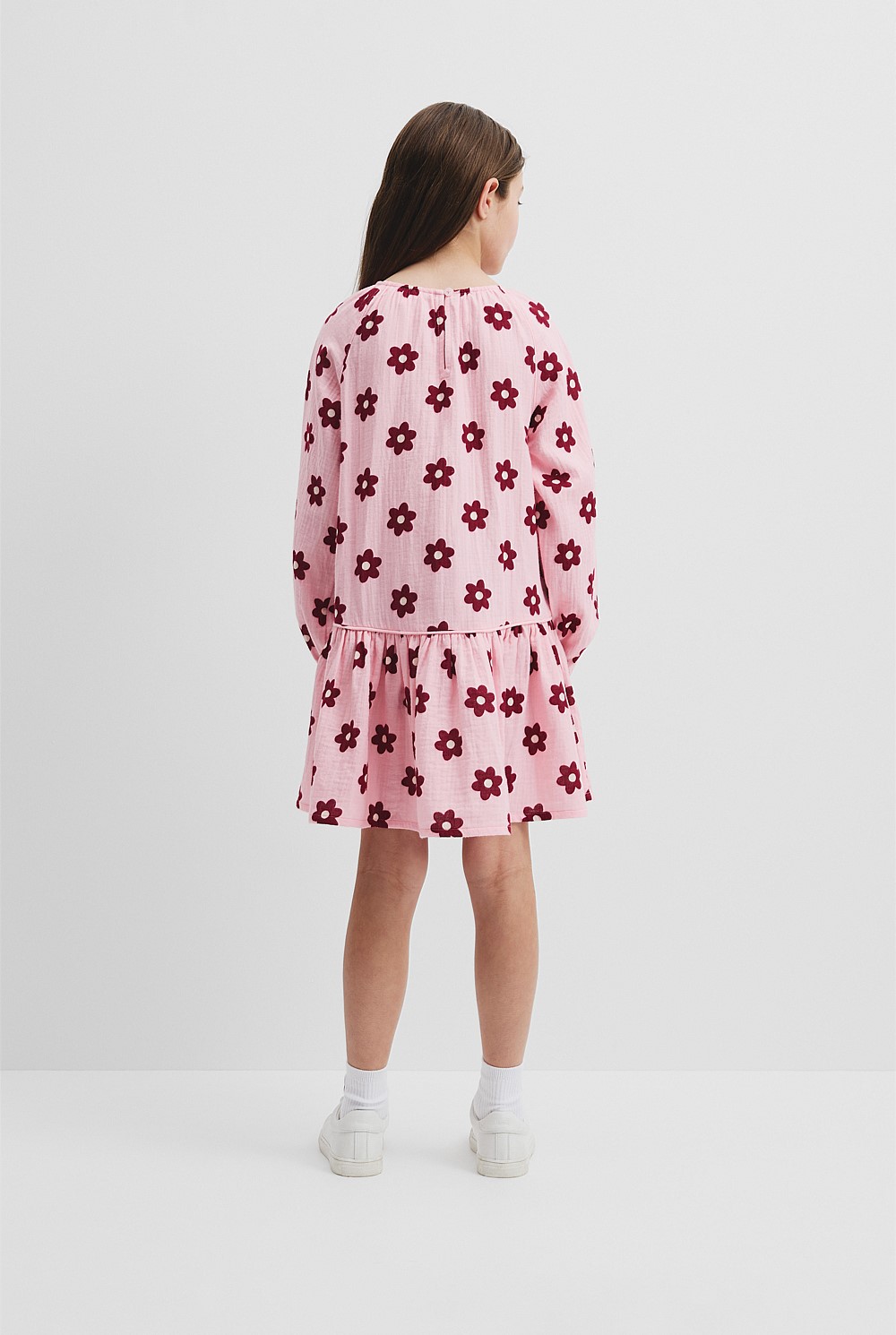 Pink Floral Drop Waist Long Sleeve Dress - Dresses | Country Road