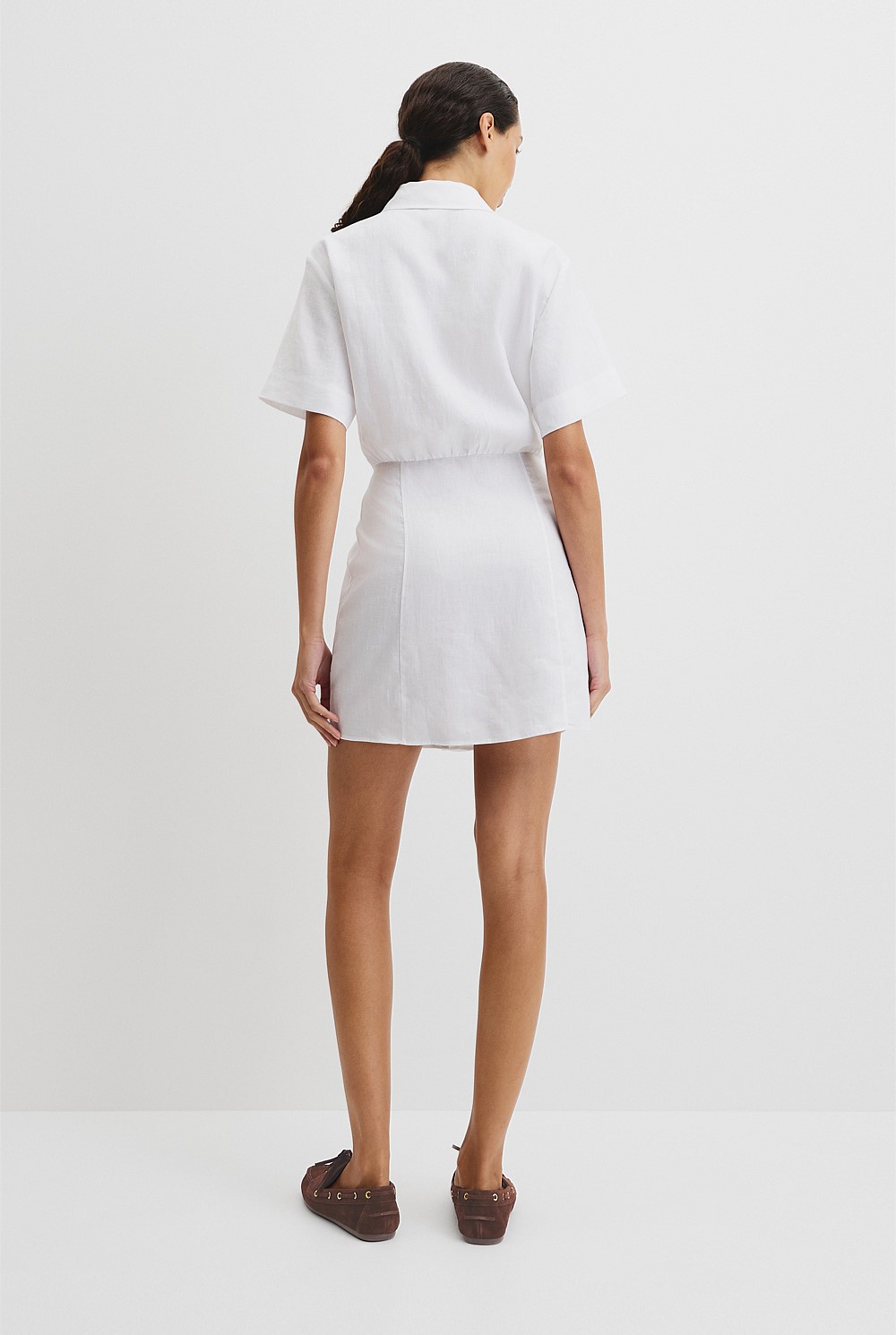 White Organically Grown Linen Mini Linen Shirt Dress - Dresses | Country Road White Organically Grown Linen Mini Linen Shirt Dress - Dresses | Country Road