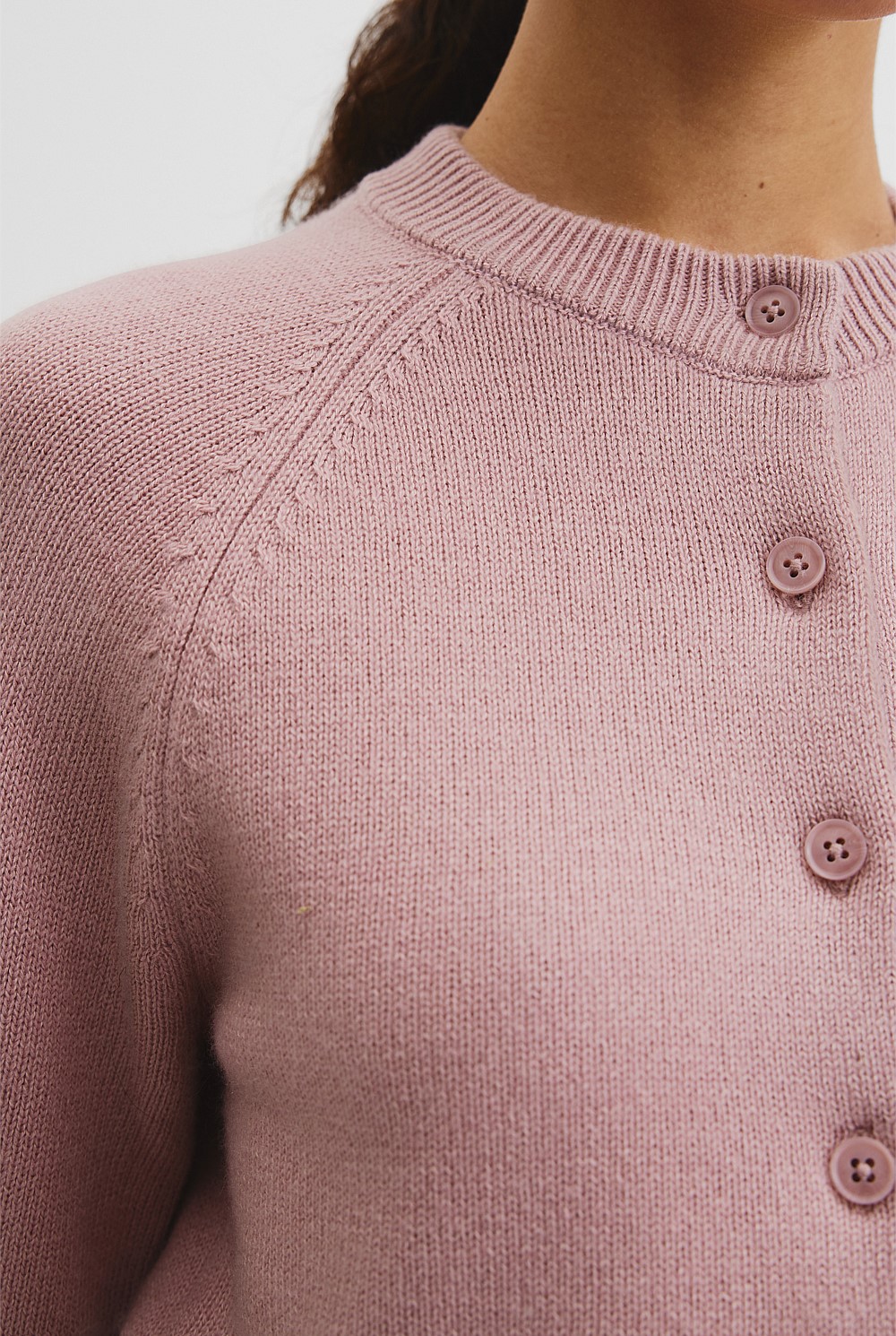 Geranium Cotton Cashmere Crew Neck Cardigan - Knitwear | Country Road