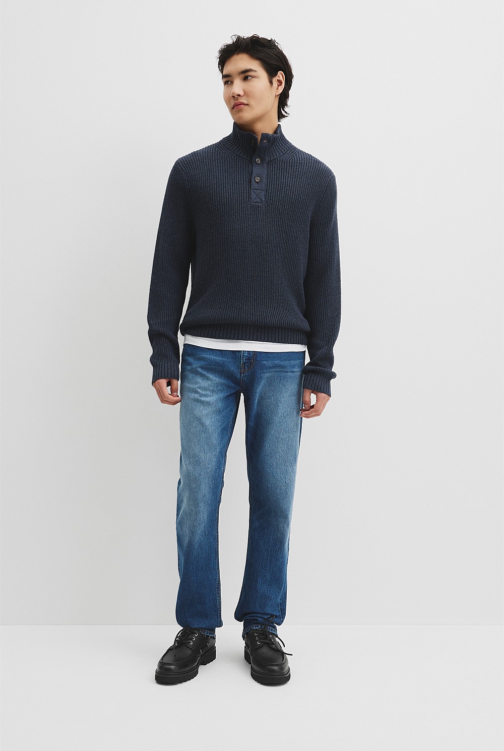 Midnight Navy Workwear Australian Cotton Funnel Neck Knit