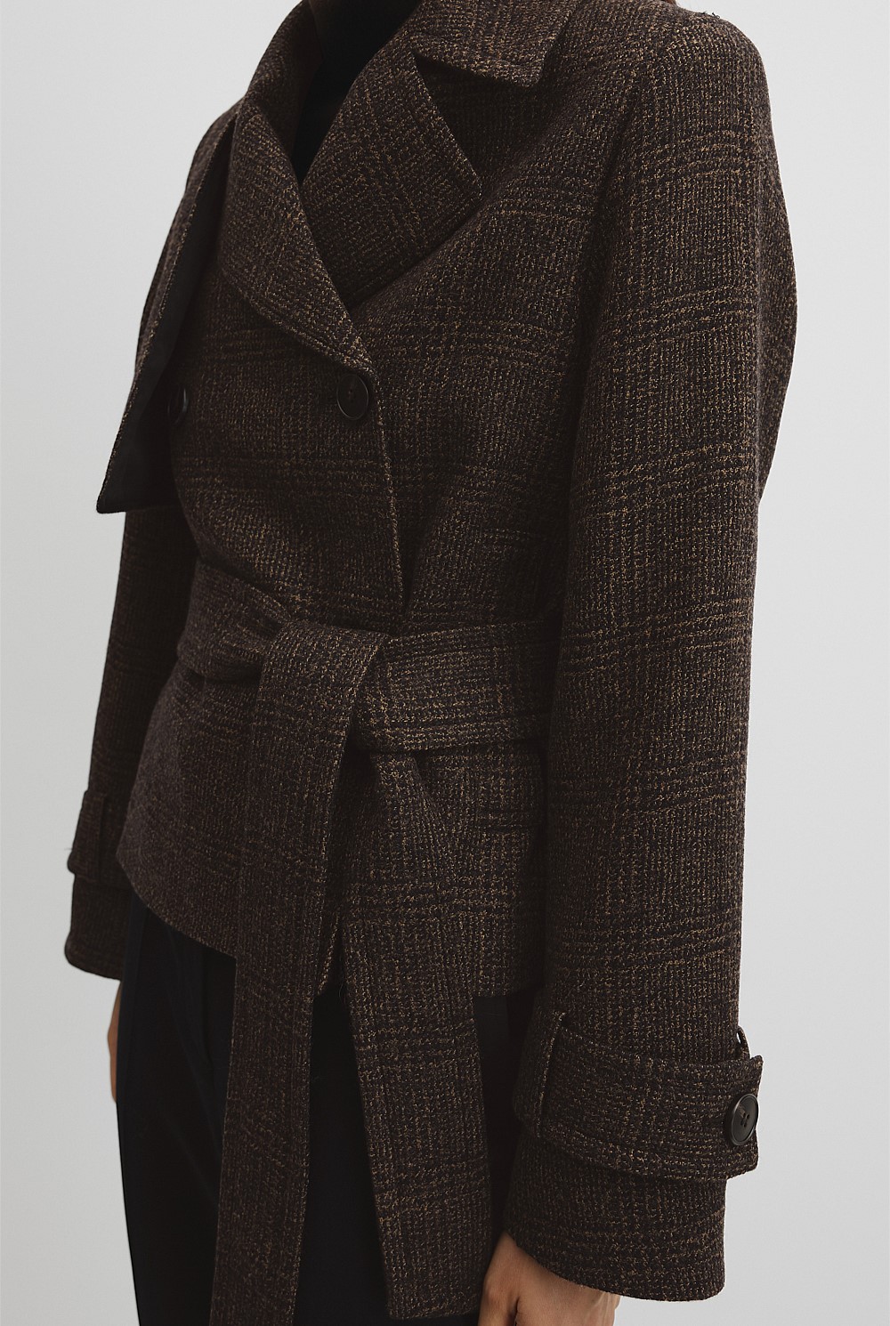 Brown Check Check Wool Trench - Work | Country Road