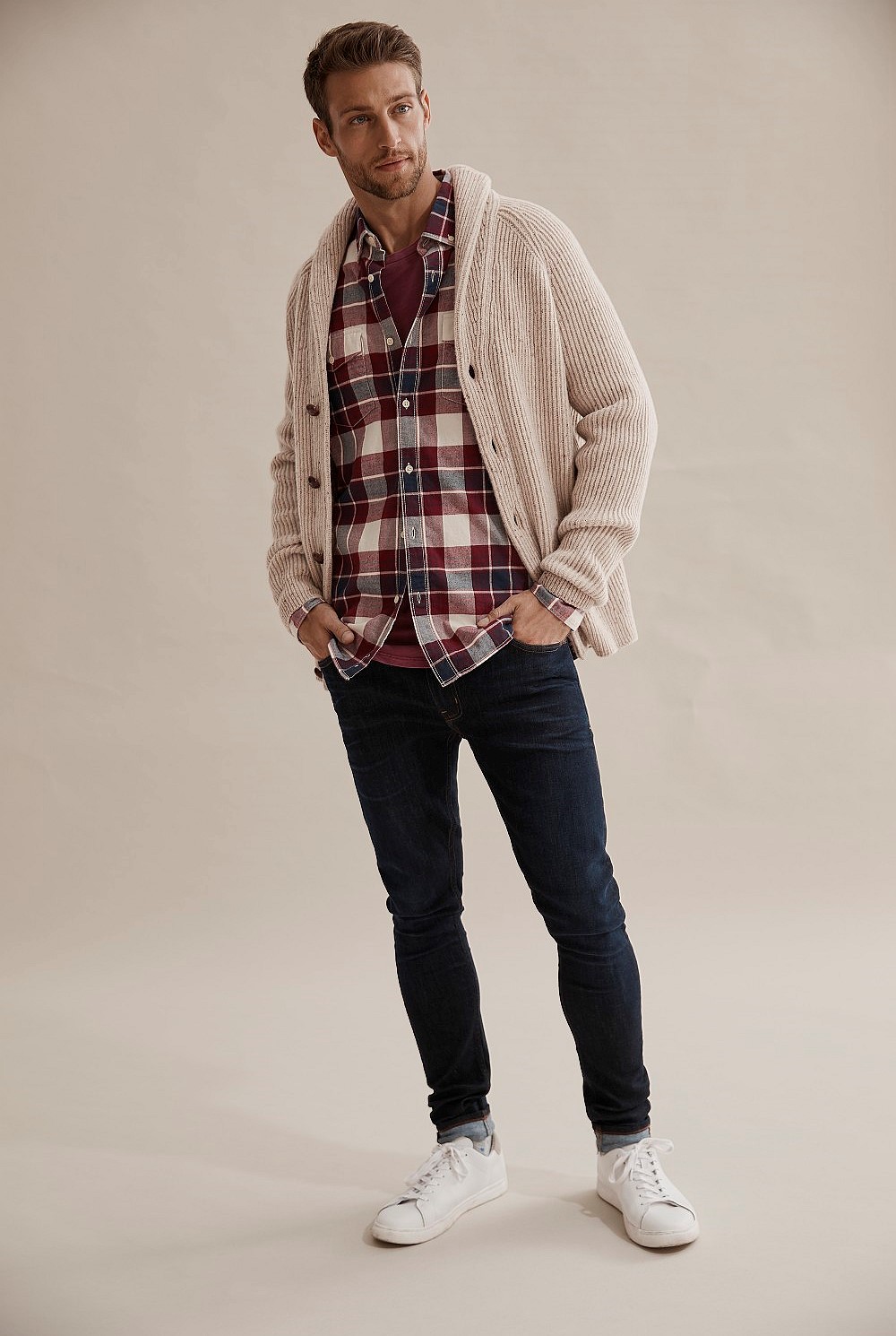 Oatmeal Rib Shawl Cardigan - Knitwear | Country Road