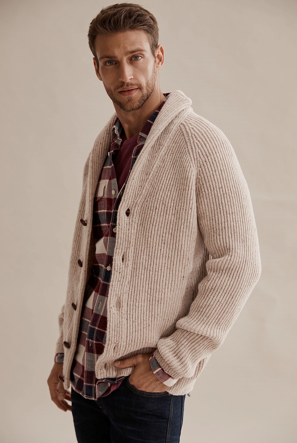 Oatmeal Rib Shawl Cardigan - Knitwear | Country Road