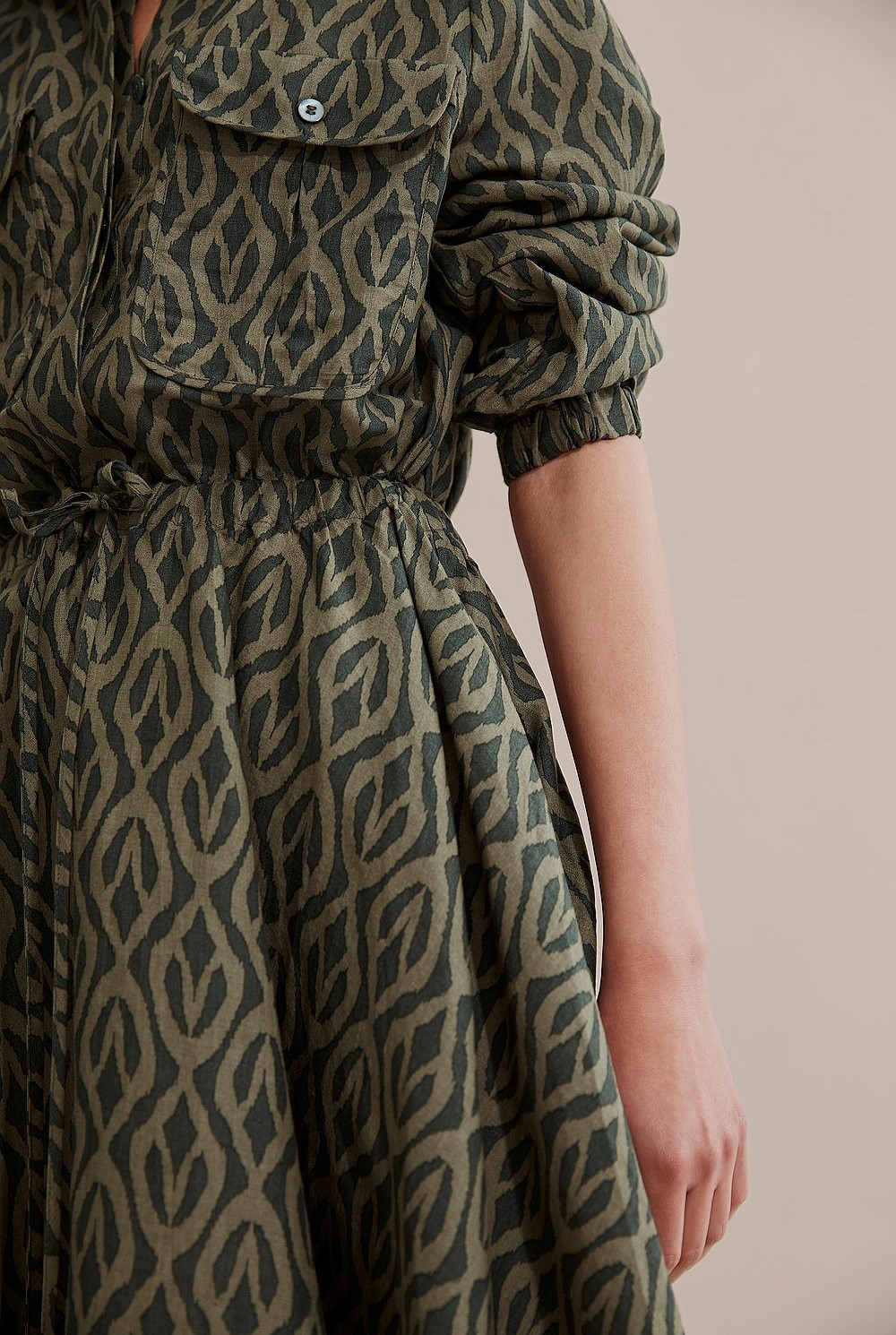 Khaki Printed Safari Dress - Dresses | Country Road Khaki Printed Safari Dress - Dresses | Country Road