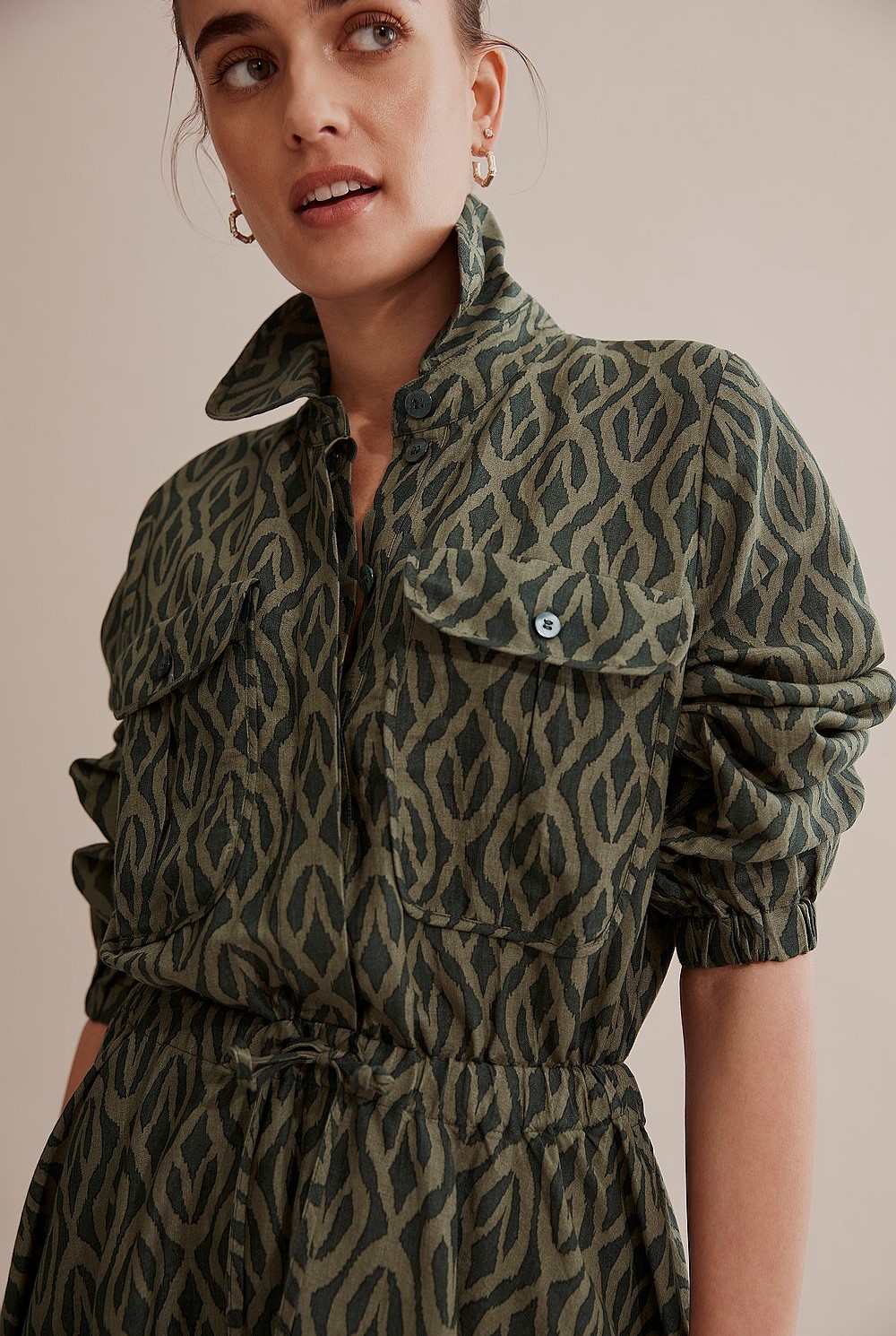 Khaki Printed Safari Dress - Dresses | Country Road Khaki Printed Safari Dress - Dresses | Country Road