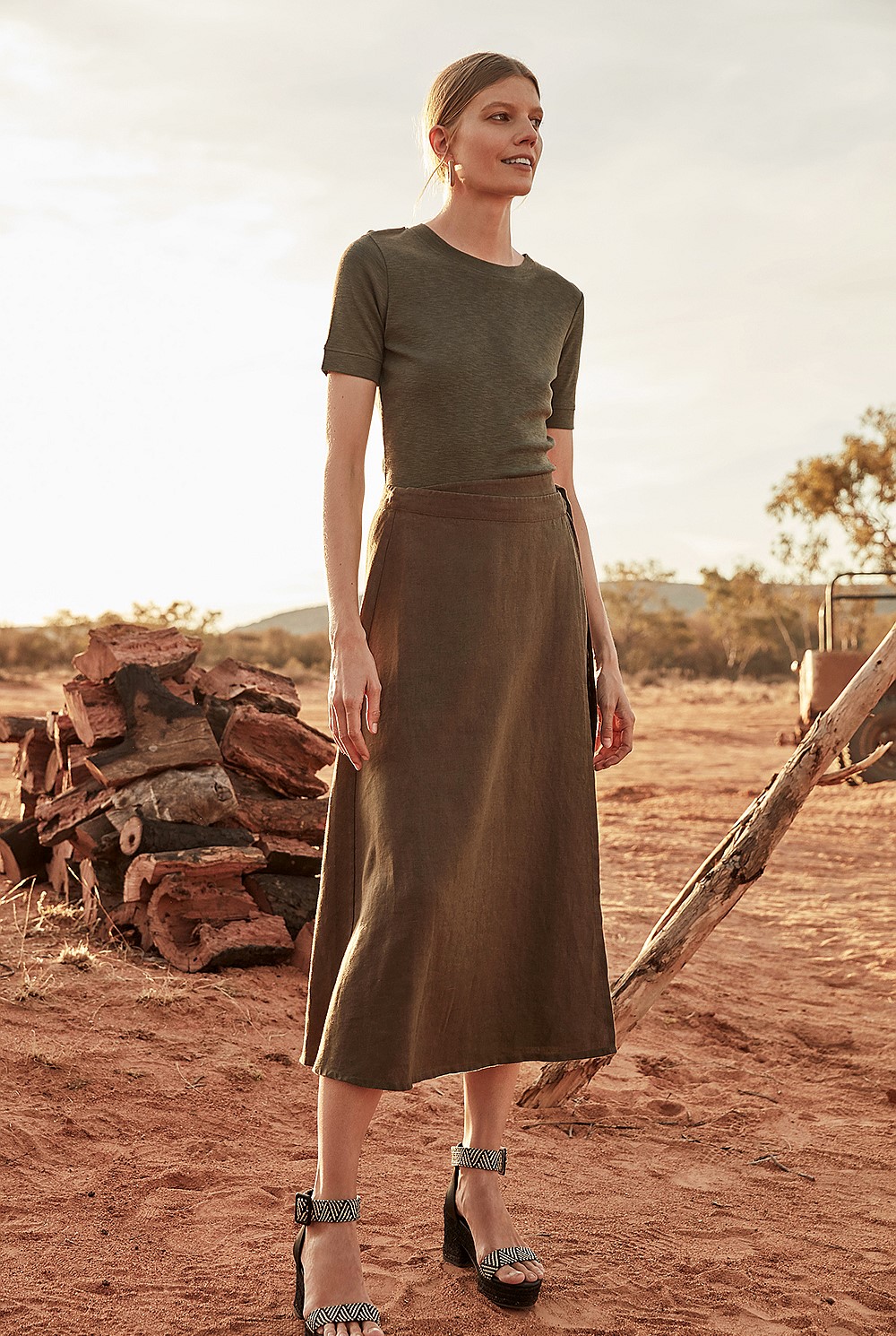 Deep Sage Linen Wrap Midi Skirt - Skirts | Country Road Deep Sage Linen Wrap Midi Skirt - Skirts | Country Road