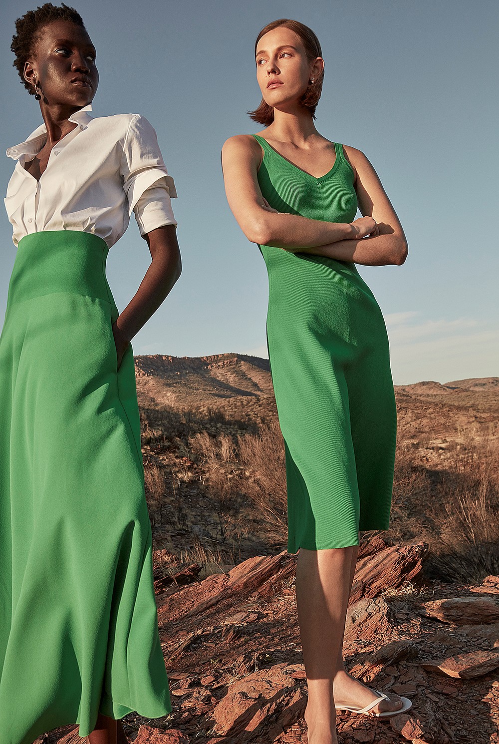 Vivid Green Rib Slip Knit Dress - Dresses | Country Road