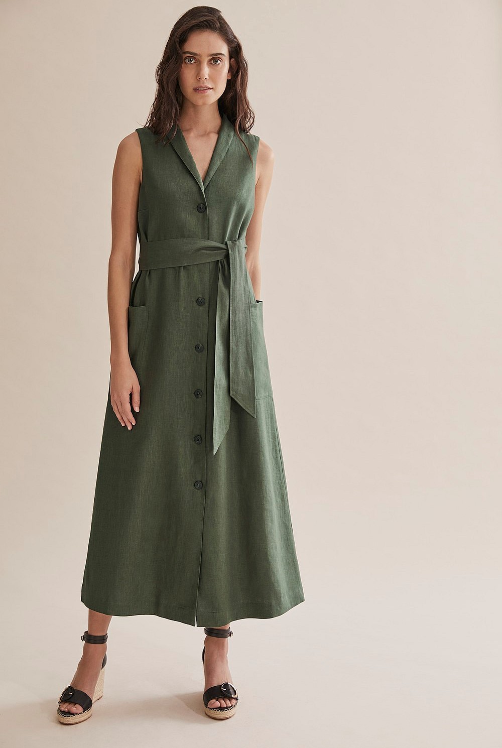 green button down maxi dress Olivia Green Button Up Maxi Dress main image 1