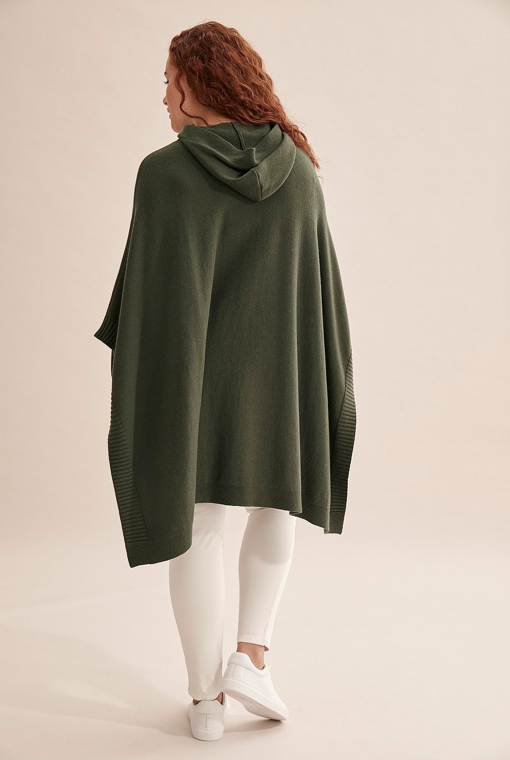 Hunter Green Hooded Knit Poncho - Hats, Scarves & Gloves
