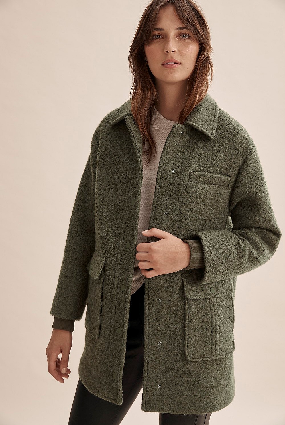 Deep Khaki Wool Pocket Coat - Jackets & Coats | Country Road