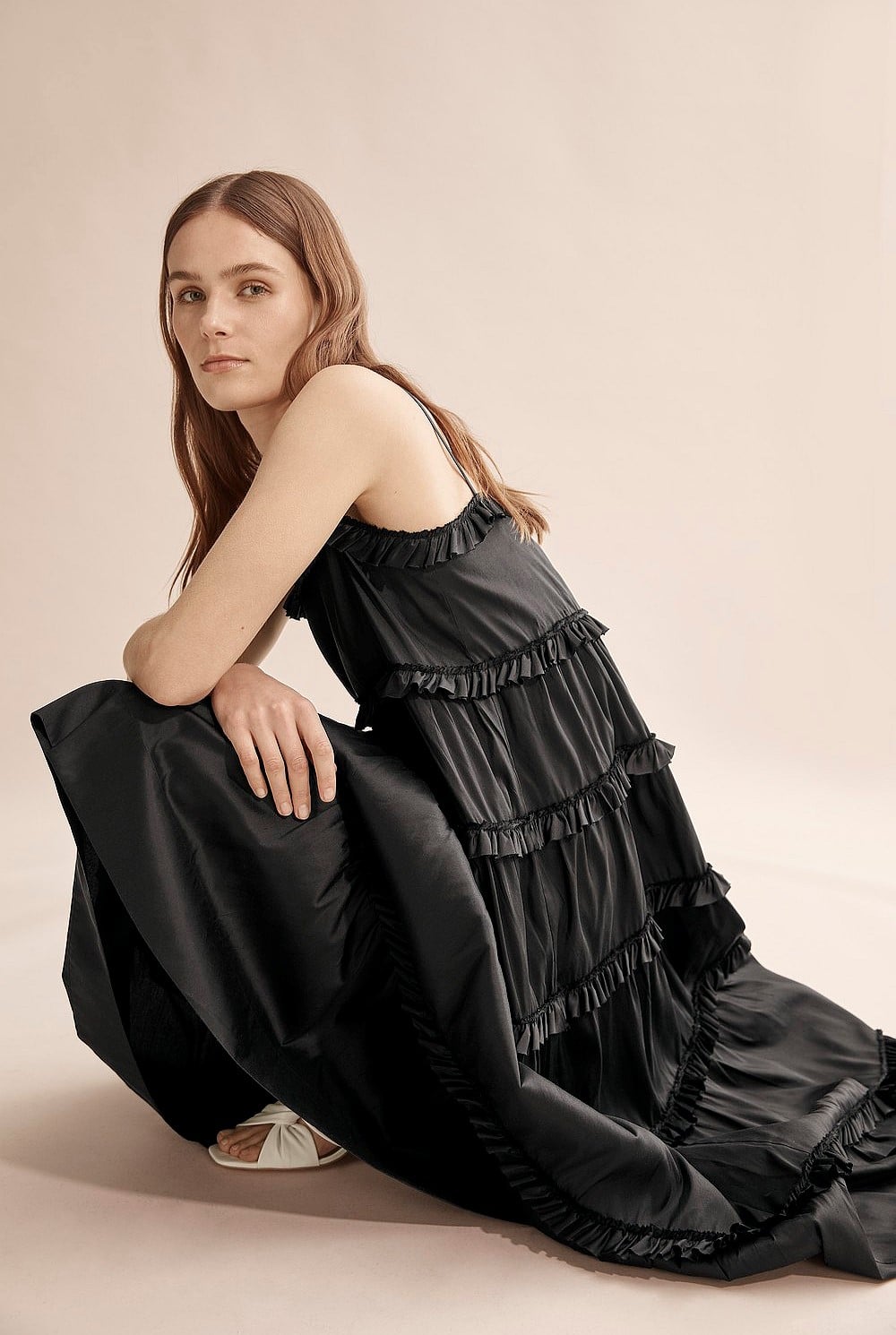 Black Silk Tiered Dress - Dresses | Country Road