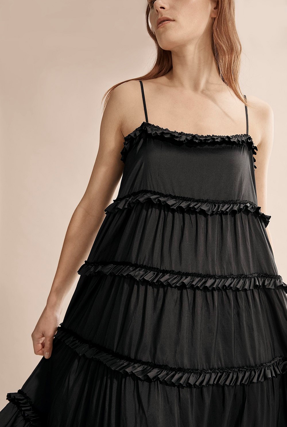 Black Silk Tiered Dress - Dresses | Country Road