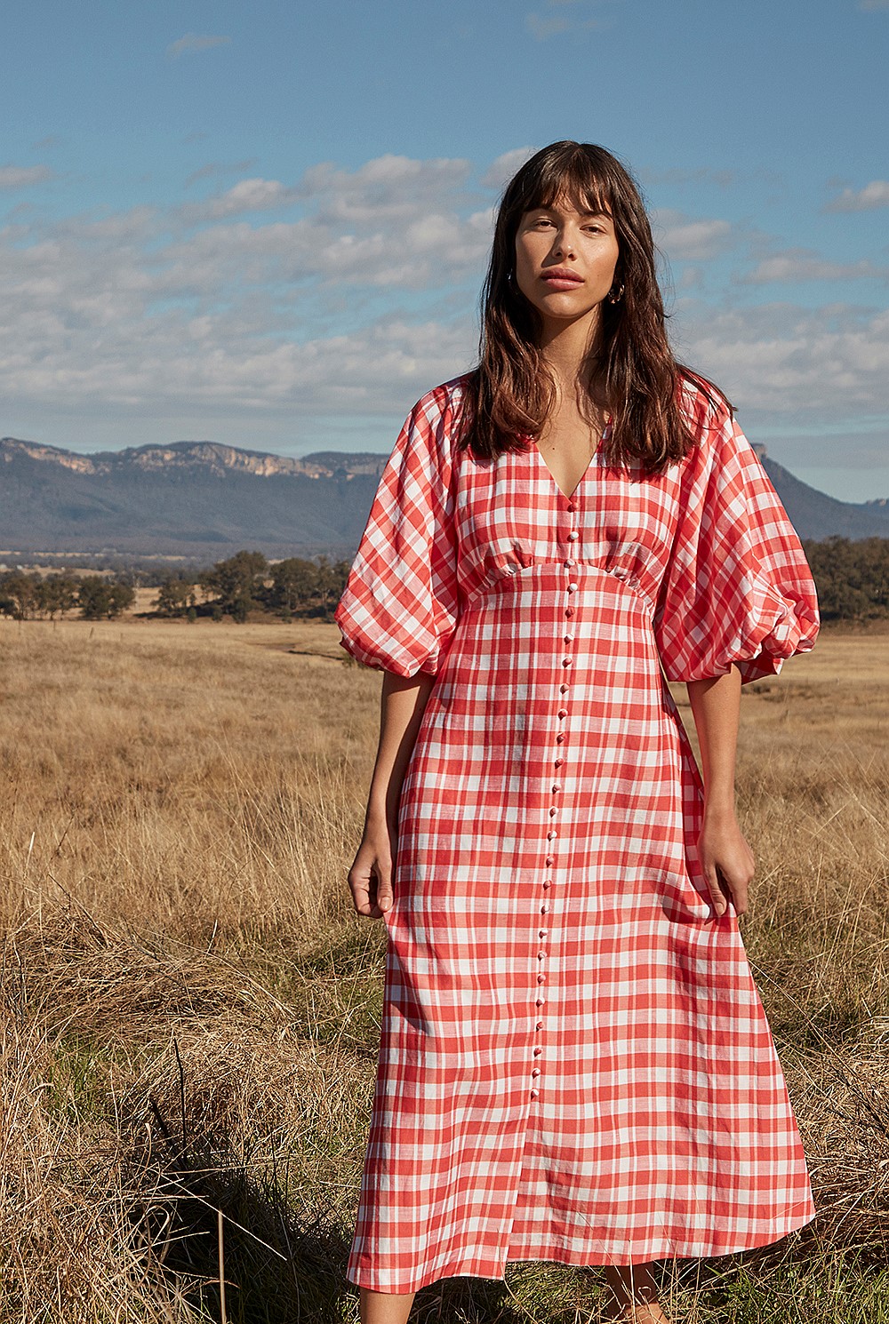 strapless open back dress Women Red & White Checked Pattern Front Button-Up Straight Hem Shirt Style  Mini Dress main image 0
