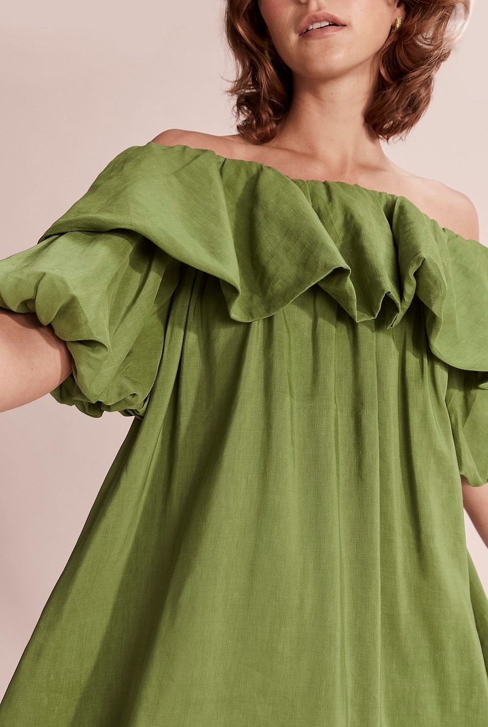 Kiwi Green Off Shoulder Mini Dress - Dresses | Country Road