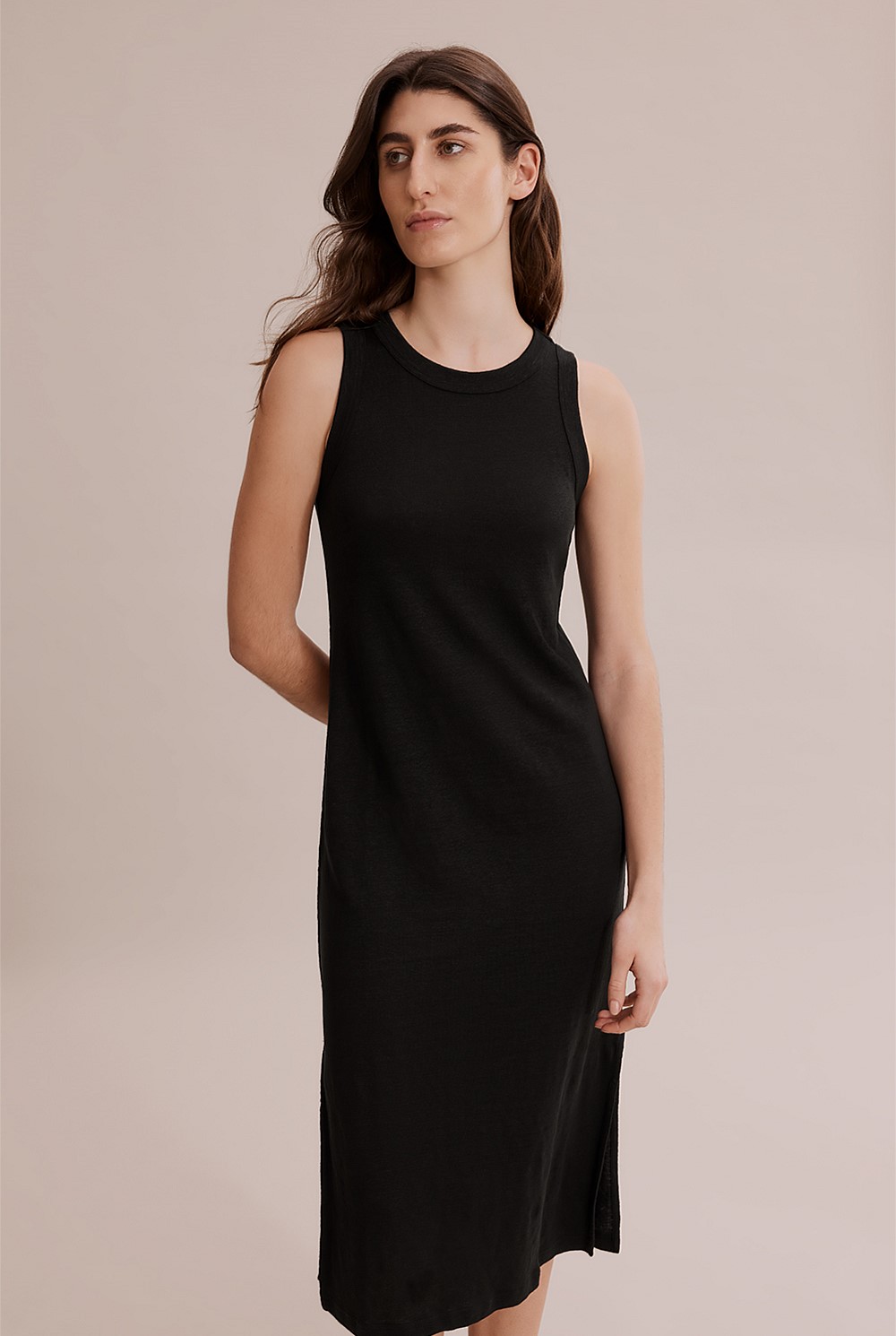 Black Linen Jersey Tank Dress - Dresses | Country Road Black Linen Jersey Tank Dress - Dresses | Country Road