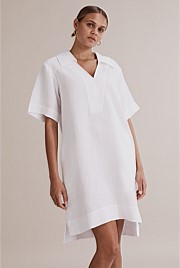 White Organically Grown French Linen Popover Dress - Dresses  