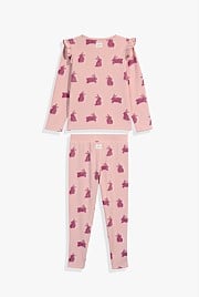 Ash Pink Organically Grown Cotton Bunny Pyjama Set - Natural 