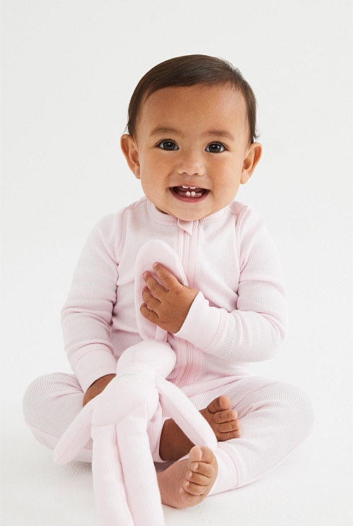 Pink Cotton Rib Onesie Jumpsuit