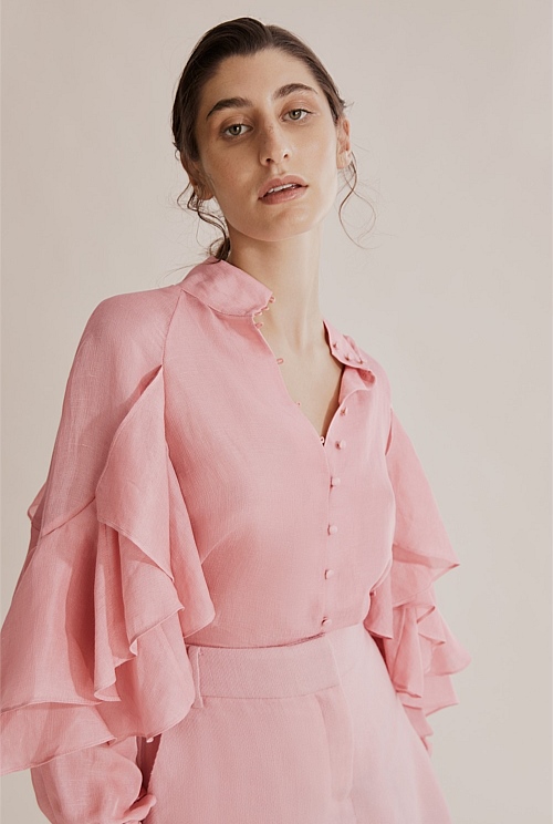 Powder Pink Ruffle Sleeve Shirt - Shirts | Country Road