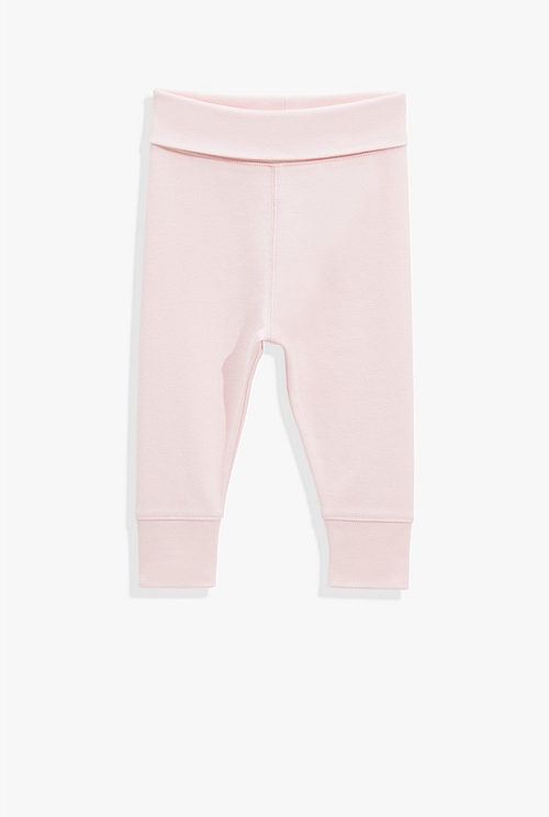 Pale Pink Organically Grown Cotton Fold Over Soft Pant - Pants