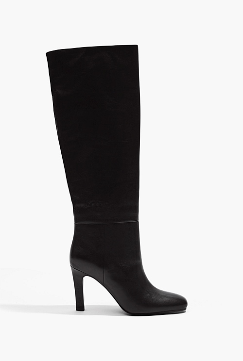 Black Leather Saskia Tall Boot - Natural Fibres