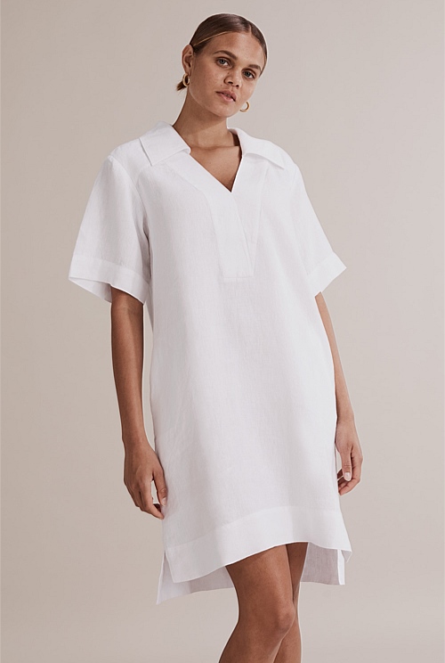 White Organically Grown French Linen Popover Dress - Dresses | Country Road