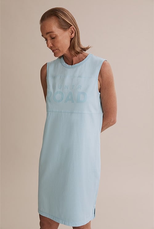 Ice Blue Verified Australian Cotton Modern Logo Tank Dress Australian Grown Country Road