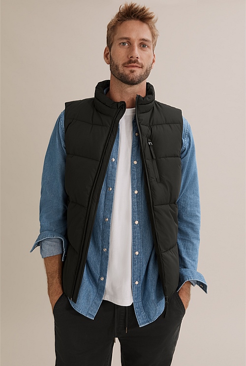 Black Recycled Polyester Puffer Vest Jackets Coats Country Road