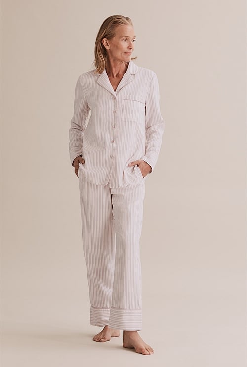 Blush Stripe Flannel Pyjama Set Sleepwear Country Road