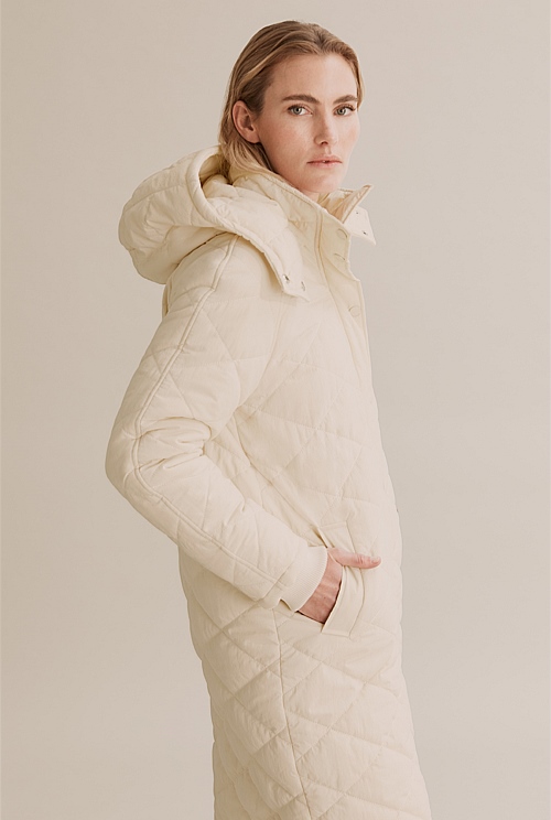 Cream Recycled Longline Puffer Jackets Coats Country Road