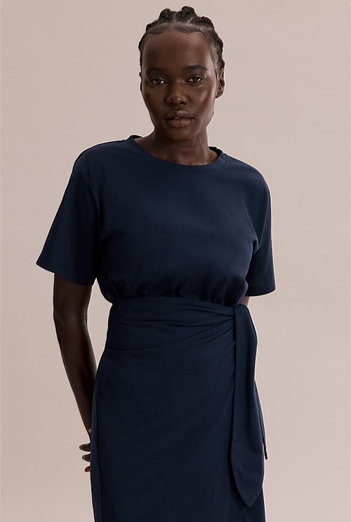 Navy Wrap Front T Shirt Dress Natural Fibres Country Road