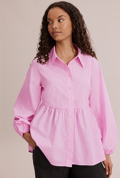 Sugar Pink Australian Cotton Frill Hem Popover - Shirts | Country Road