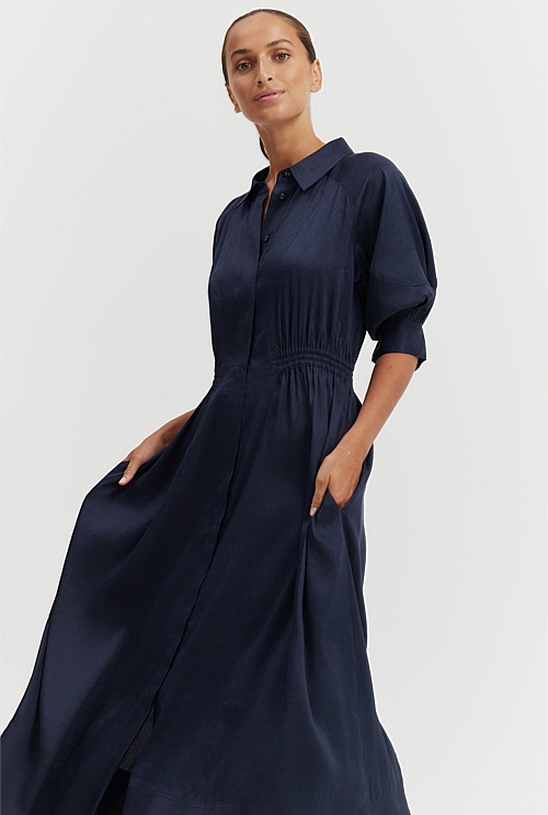 Midnight Blue Cinched Shirt Dress Dresses Country Road