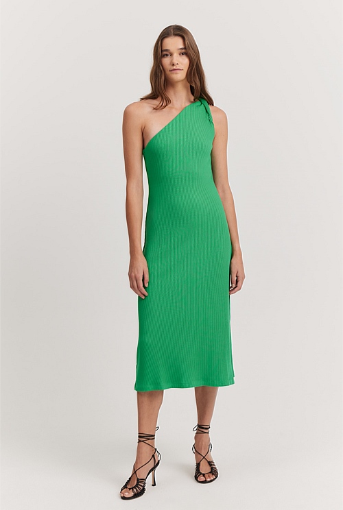 Summer Green Twist One Shoulder Rib Dress - Dresses | Country Road